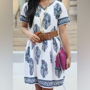 Boutique Faux Cross-Stich Blue And White Dress, GUC